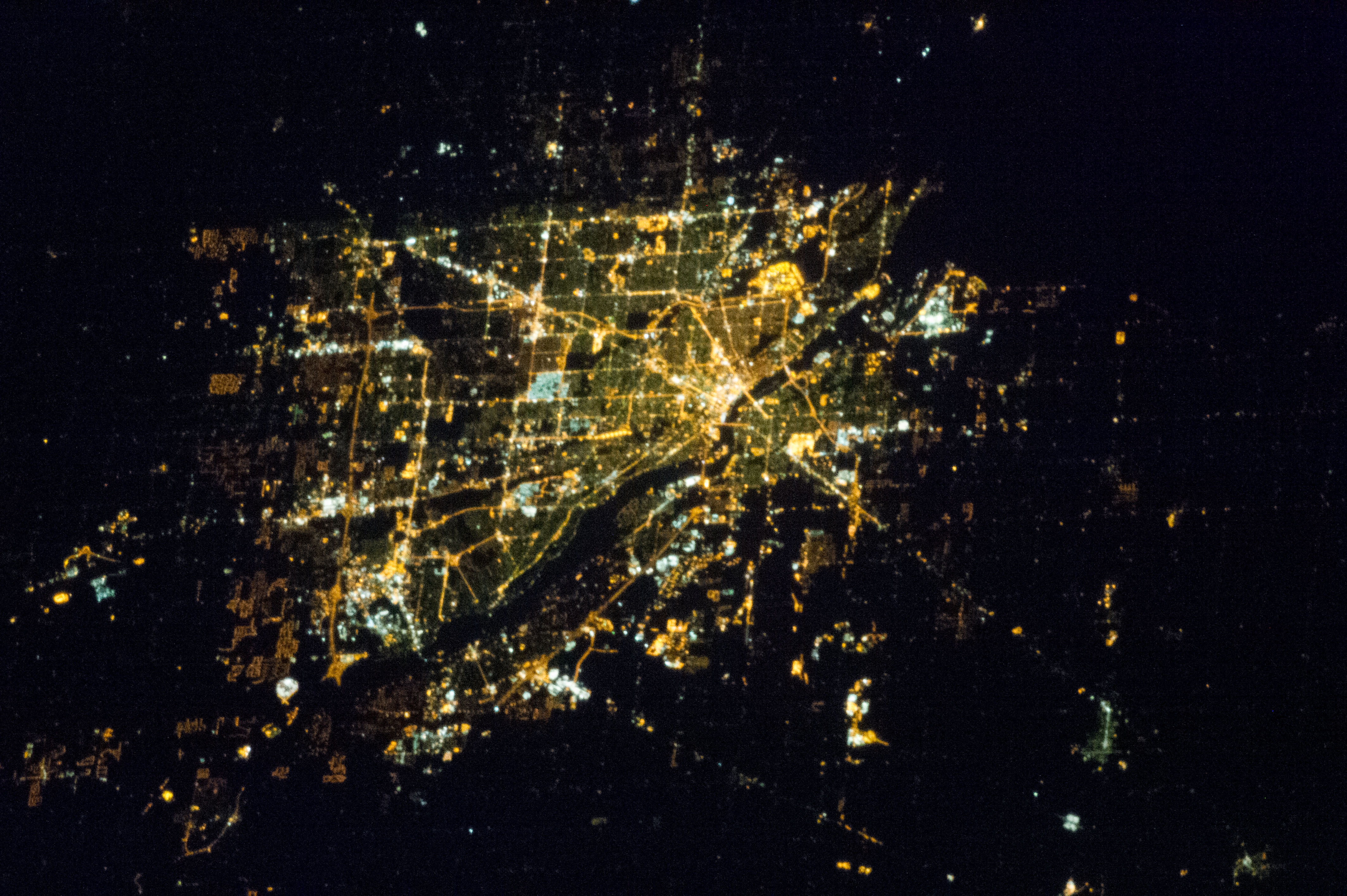 Earth observation taken by the Expedition 35 crew aboard the ISS. View of city lights at night.
