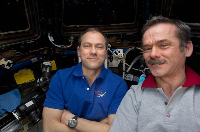 NASA image: Marshburn and Hadfield in the Cupola