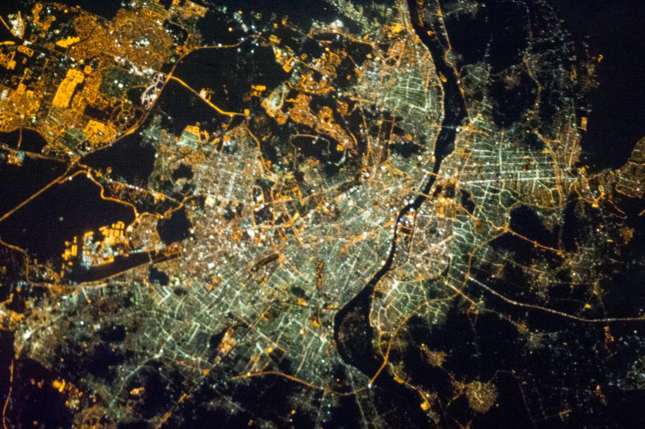 Earth observation taken by the Expedition 35 crew aboard the ISS. View of city lights at night.