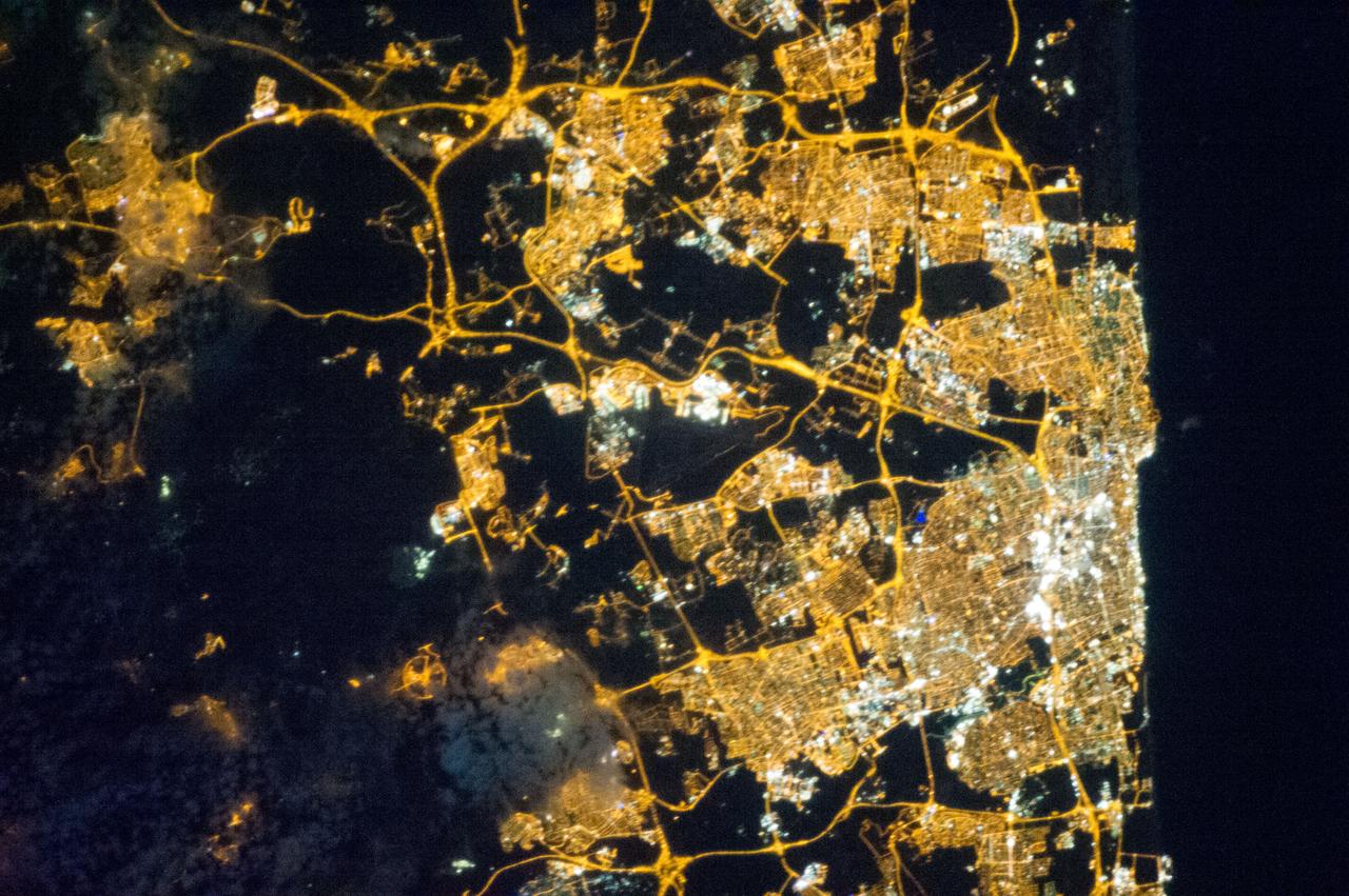 Earth observation taken by the Expedition 35 crew aboard the ISS. View of city lights at night.