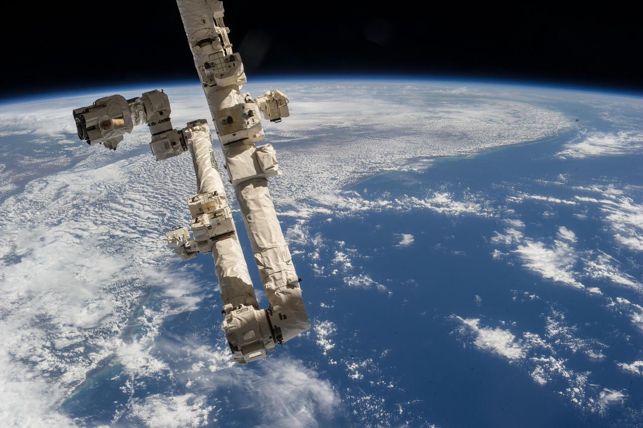 Earth observation taken by the Expedition 35 crew aboard the ISS. The Canadarm2 Space Station Remote Manipulator System (SSRMS) is in view.