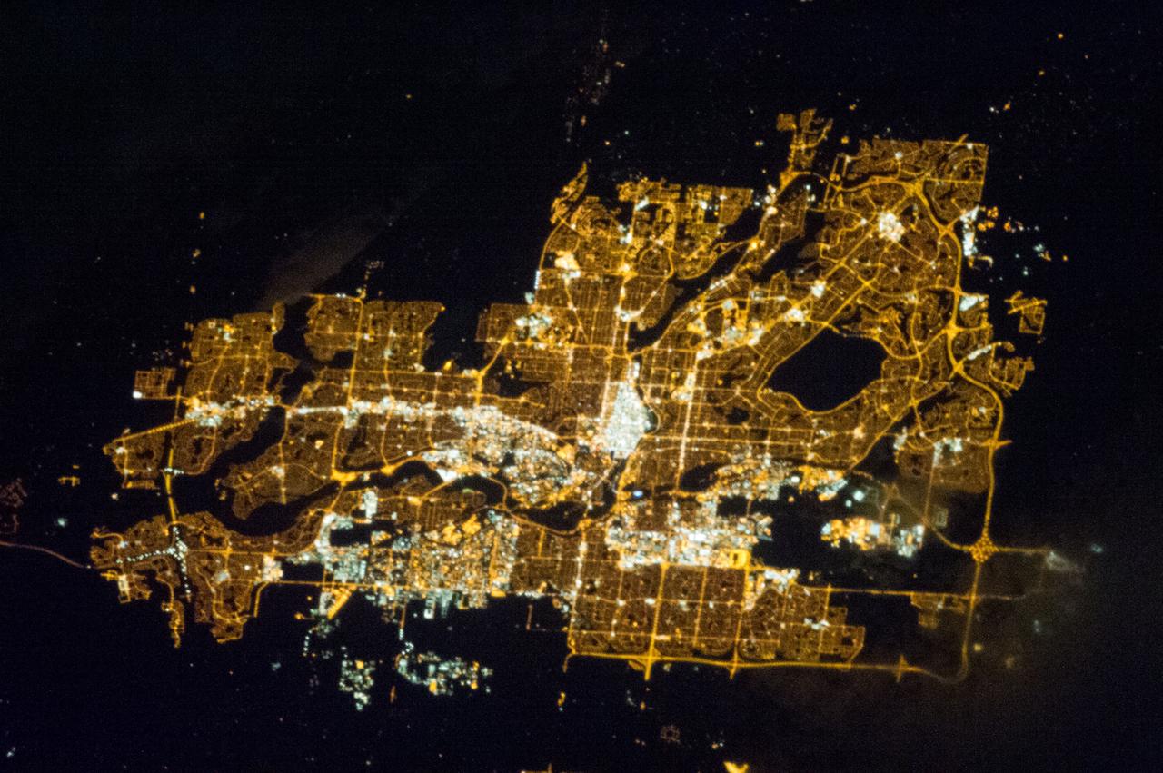 Earth observation taken by the Expedition 35 crew aboard the ISS. Night view of city lights.