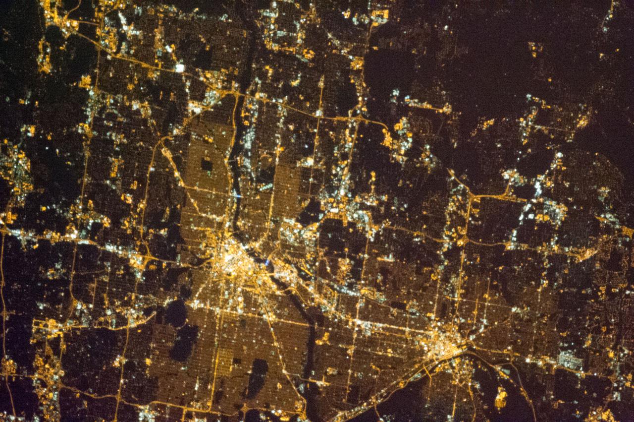 Earth observation taken by the Expedition 35 crew aboard the ISS. Night view of city lights.
