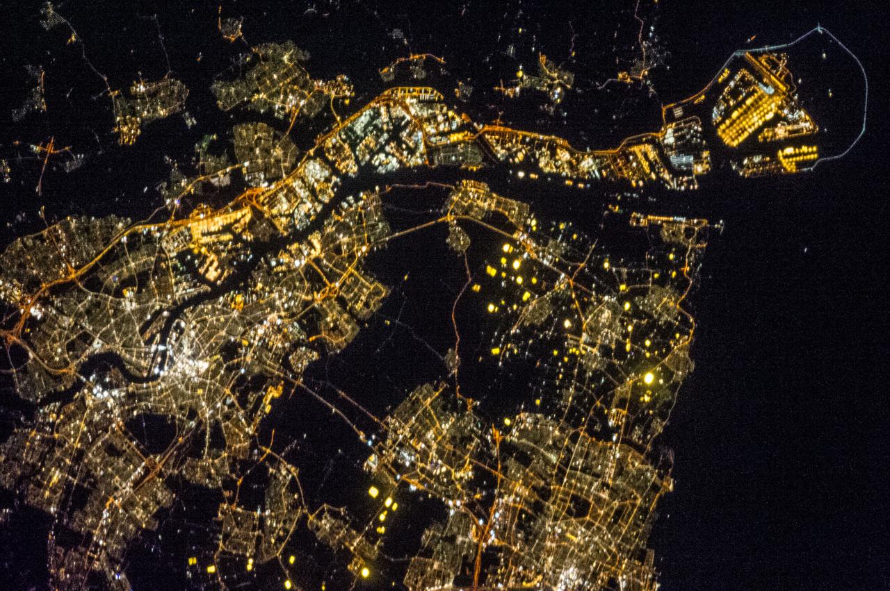 Earth observation taken by the Expedition 35 crew aboard the ISS. Night view of city lights.
