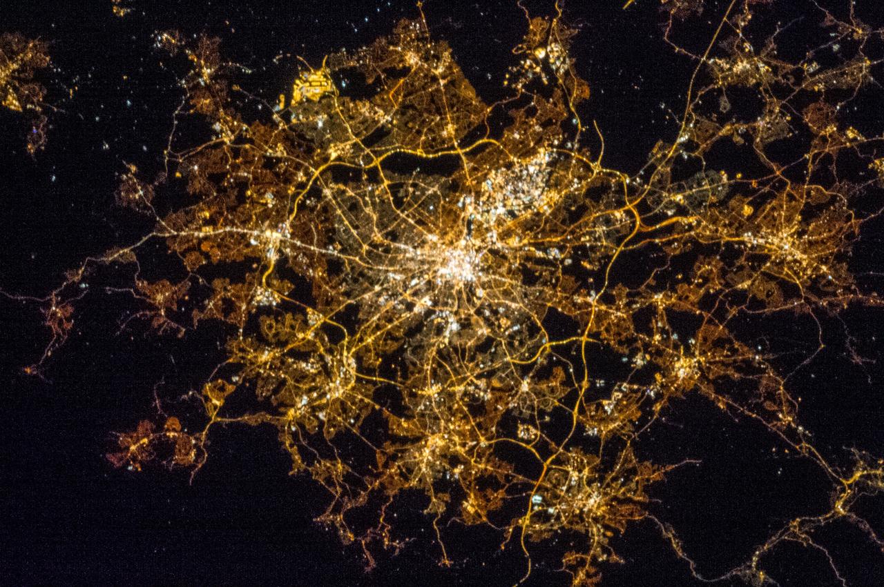 Earth observation taken by the Expedition 35 crew aboard the ISS. Night view of city lights.