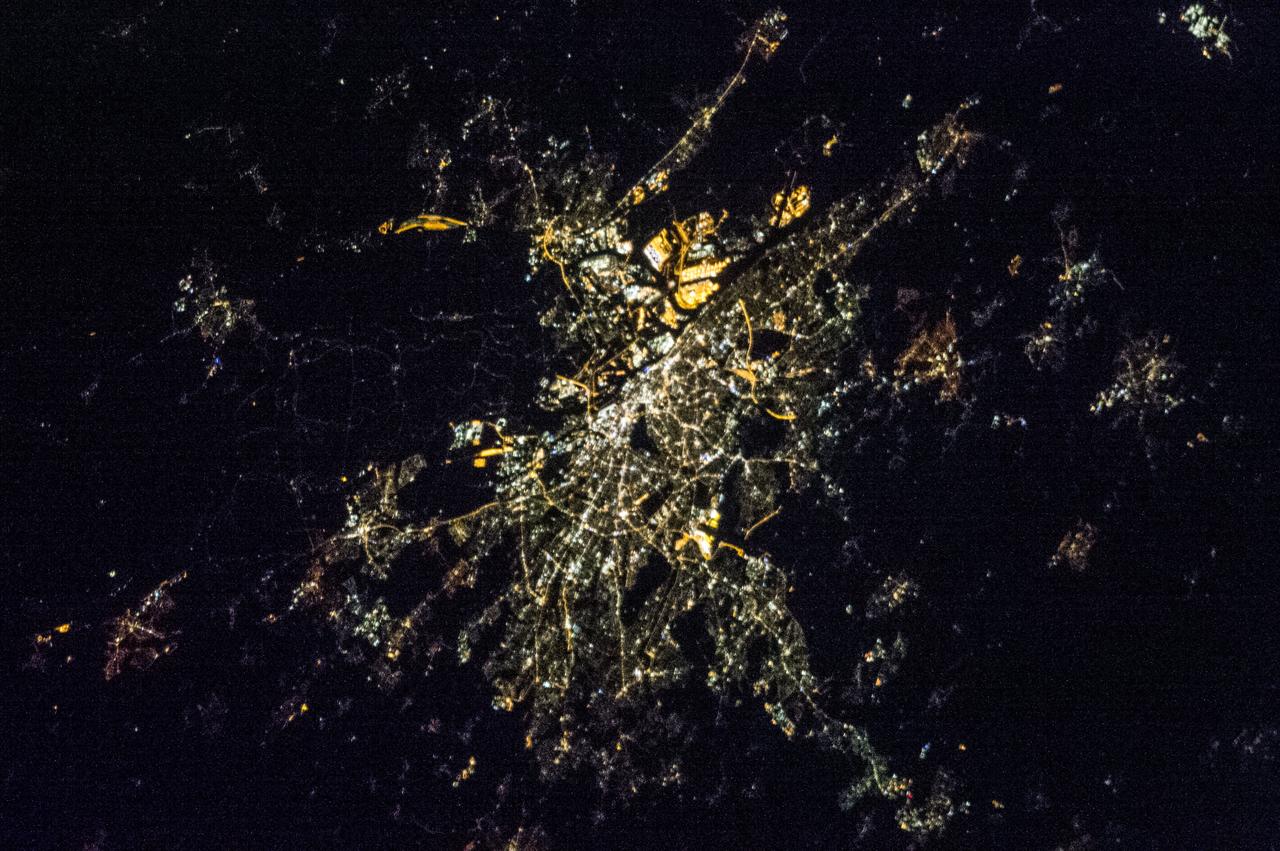 Earth observation taken by the Expedition 35 crew aboard the ISS. Night view of city lights.