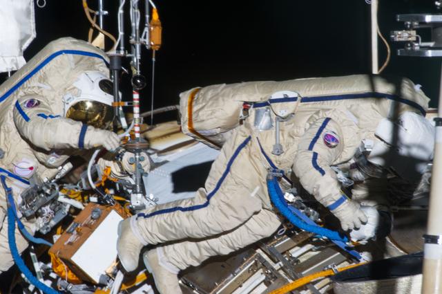 NASA image: Vinogradov and Romanenko during EVA 32