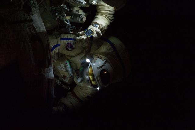 NASA image: Night View of Extravehicular Crewmembers during EVA 32