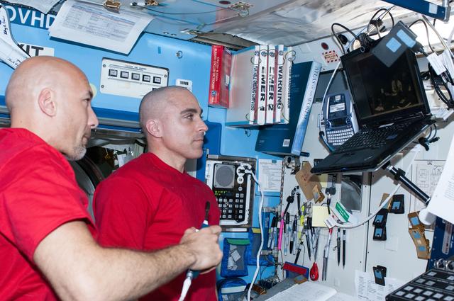 NASA image: Parmitano and Cassidy in U.S. Lab