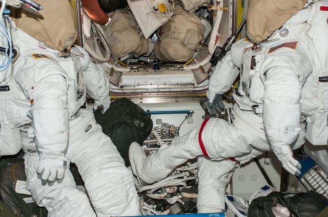 NASA image: EMUs in Airlock