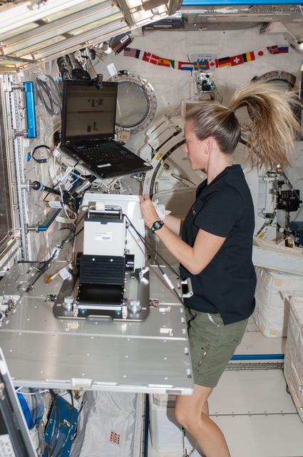 NASA image: Nyberg in JEM (Kibo) with MSPR fluorescence microscope.