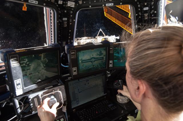 Nyberg at Robotics workstation in Cupola