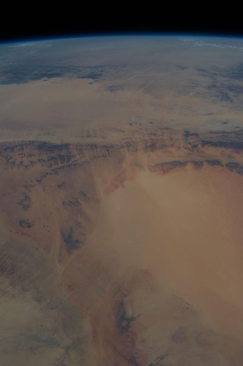 Earth observation taken during day pass by an Expedition 36 crew member on board the International Space Station (ISS). Per Twitter message: Looking southwest over northern Africa. Libya, Algeria, Niger.