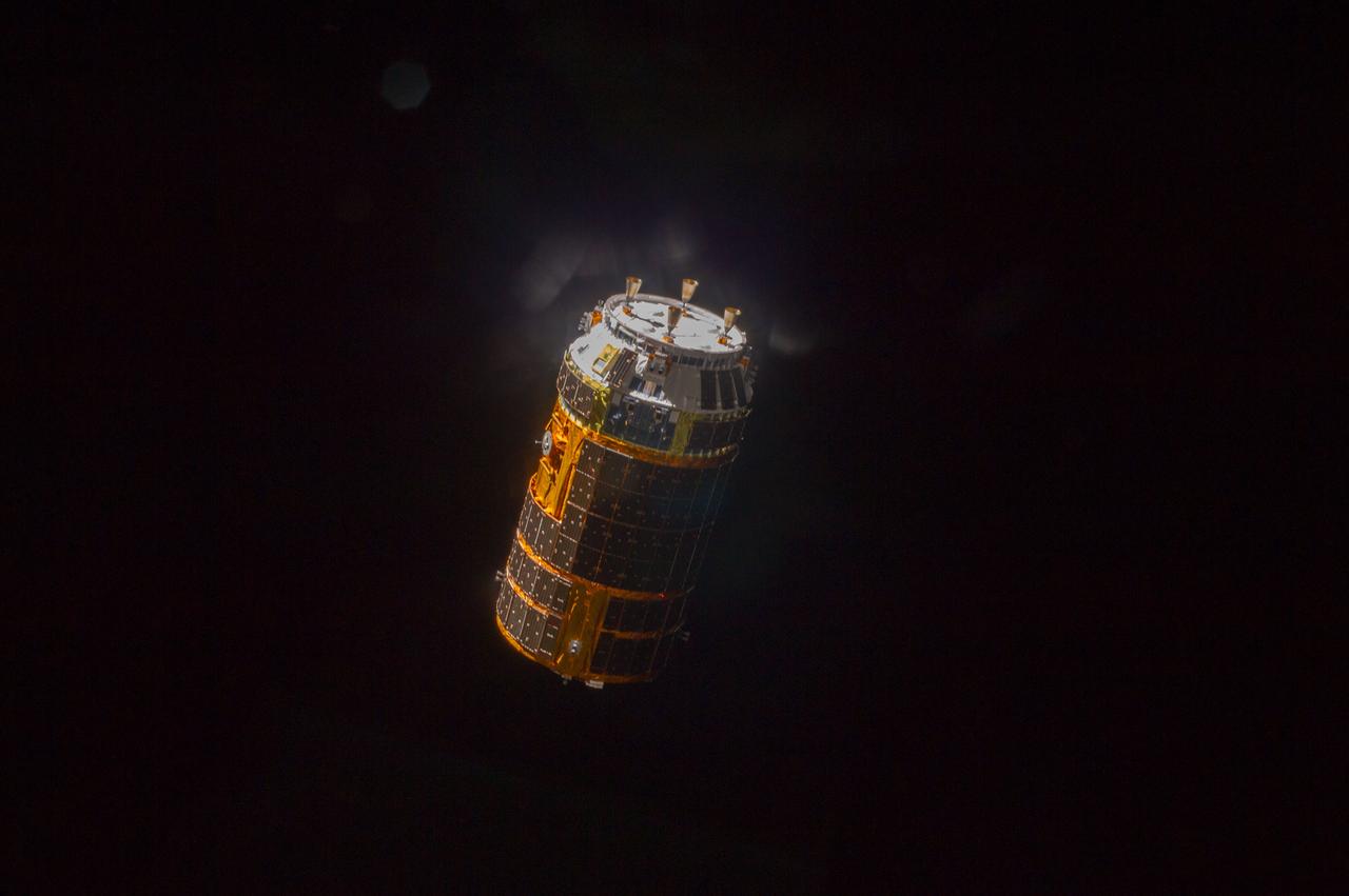 ISS036-E-039563 (04 Sept. 2013) ---  One of the Expedition 36 crew members aboard the International Space Station took this picture of the Japanese HTV-4 unmanned cargo spacecraft, surrounded by the darkness of space, following its unberthing and release from the orbital outpost.  HTV-4, after backing away from the flying complex, headed for re-entry into Earth's atmosphere, burning upon re-entry.  HTV-4 was launched by Japan?s Aerospace Exploration Agency (JAXA)  on Aug. 4 of this year in order to bring up supplies for the astronauts and cosmonauts onboard the station.