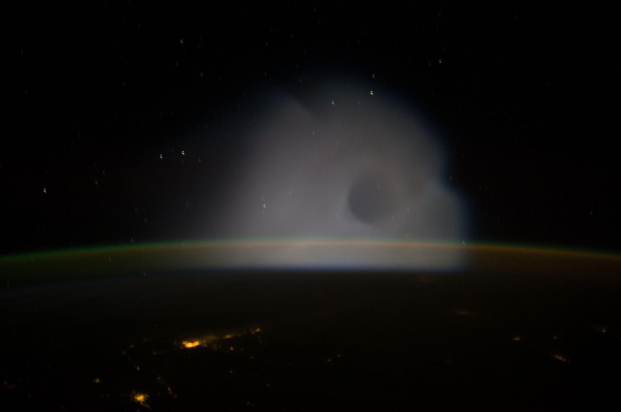 ISS037-E-009301 (10 Oct. 2013) --- This is one of a series of views that captured a missile launch from Earth as seen on Oct. 10, 2013 by the Expedition 37 crew aboard the International Space Station.
