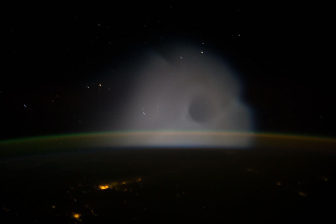 ISS037-E-009302 (10 Oct. 2013) --- This is one of a series of views that captured a missile launch from Earth as seen on Oct. 10, 2013 by the Expedition 37 crew aboard the International Space Station.