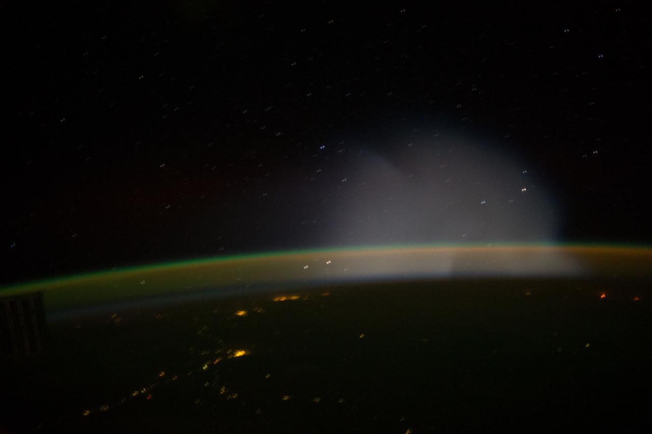 ISS037-E-009321 (10 Oct. 2013) --- This is one of a series of views that captured a missile launch from Earth as seen on Oct. 10, 2013 by the Expedition 37 crew aboard the International Space Station.