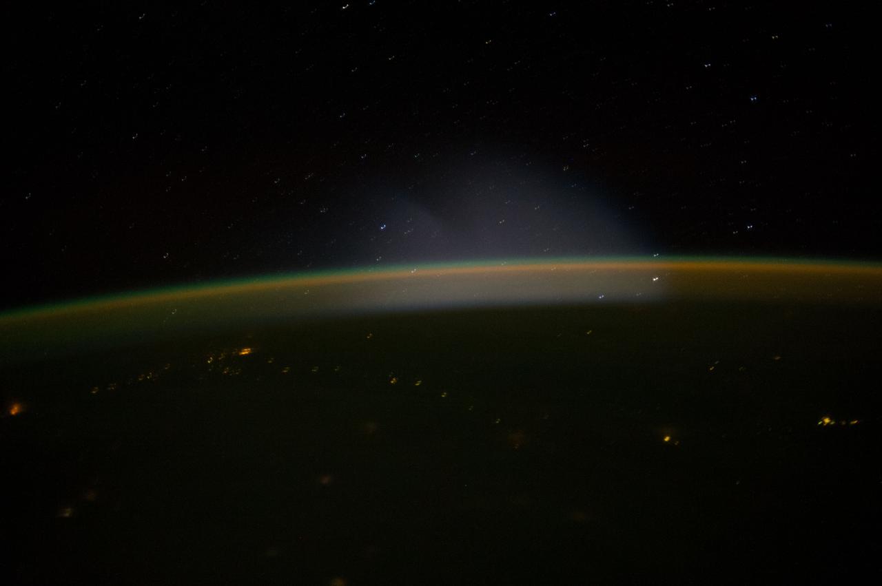 ISS037-E-009333 (10 Oct. 2013) --- This is one of a series of views that captured a missile launch from Earth as seen on Oct. 10, 2013 by the Expedition 37 crew aboard the International Space Station.