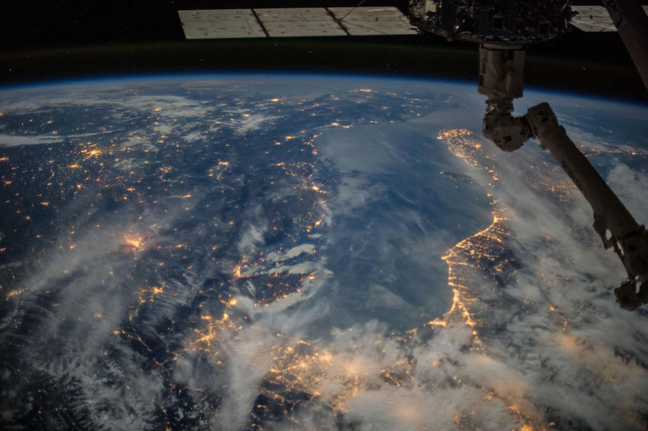Earth observation taken during night pass by an Expedition 37 crew member on board the International Space Station (ISS).   Folder lists this as CEO Venice. Per Twitter Message this is Adriatic Sea.