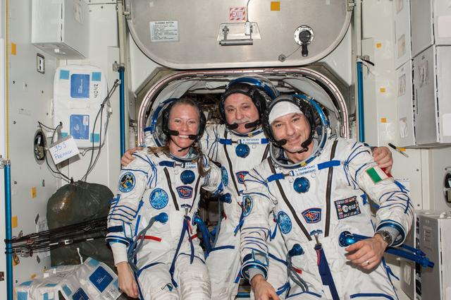 NASA image: "Portrait of Yuchirkin, Nyberg and Parmitano in Node 4"