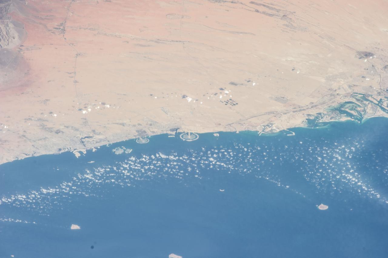 Earth Observations taken by Expedition 38 crewmember.  Crewmember indicates Middle East man-made Islands.  Image was released by astronaut on Twitter.