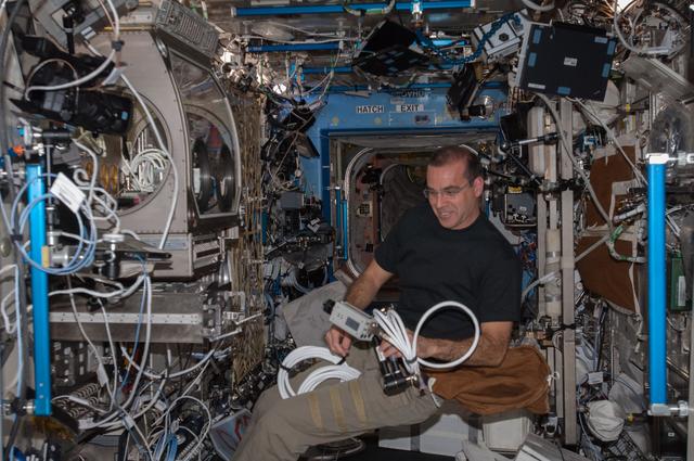 NASA image: Mastracchio during U.S. Segment handover in the U.S. Laboratory