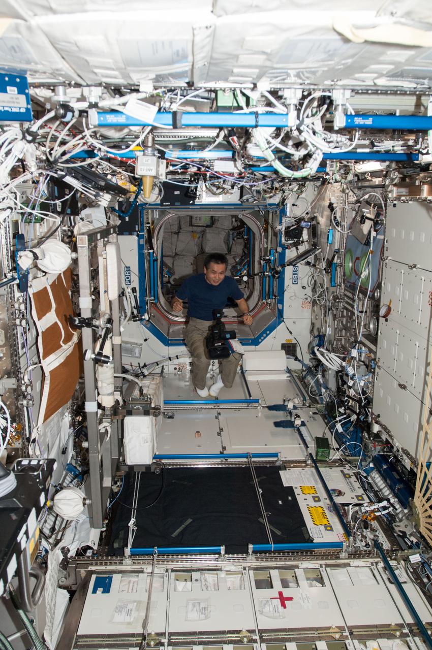 ISS038-E-015223 (11 Dec. 2013) --- Japan Aerospace Exploration Agency astronaut Koichi Wakata, Expedition 38 flight engineer, works with a video camera in the Destiny laboratory of the International Space Station.