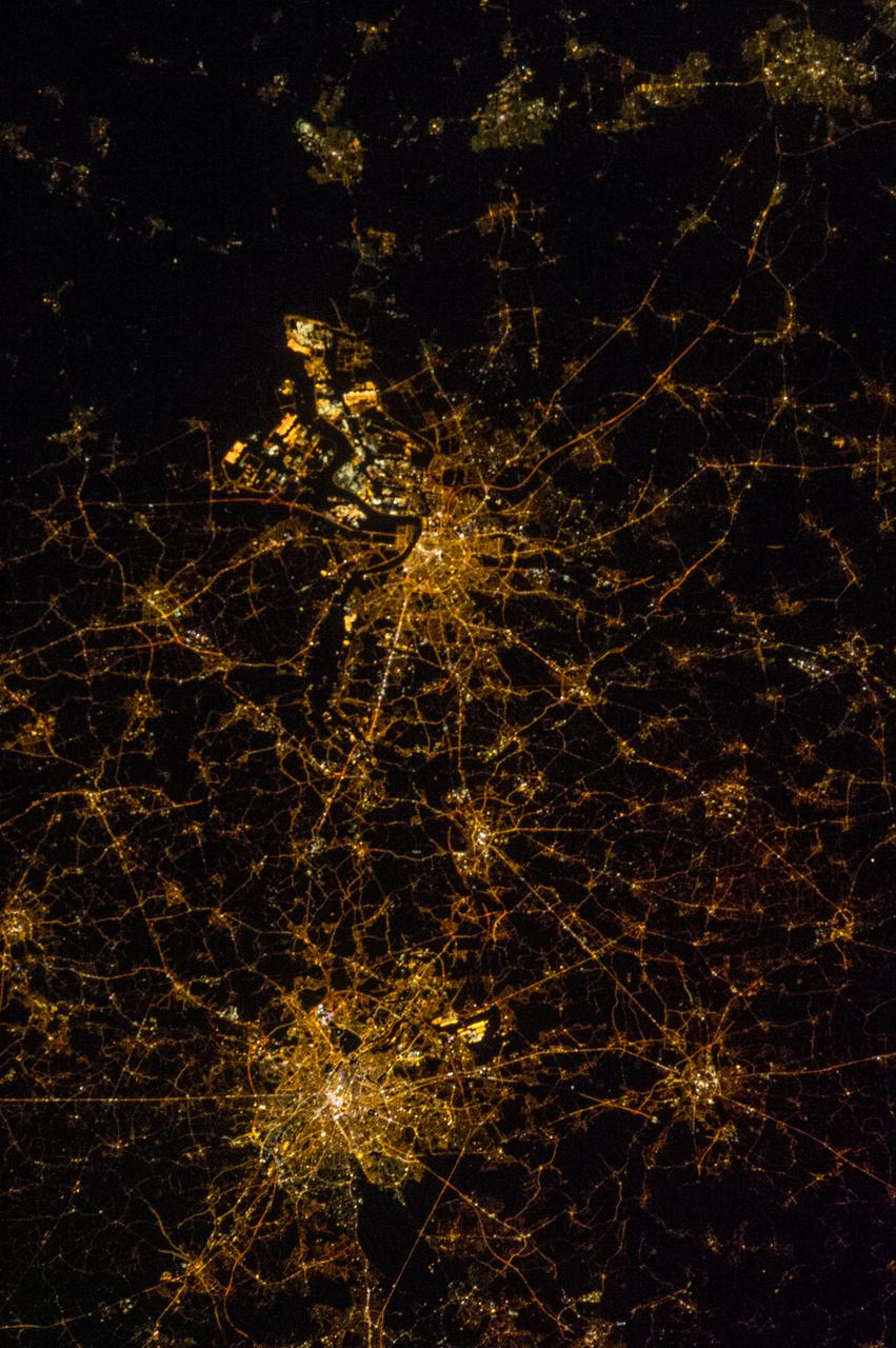 Earth observation taken by the Expedition 39 crew aboard the ISS. Image was released by astronaut on Twitter and downlinked in folder: Belgium area at night.
