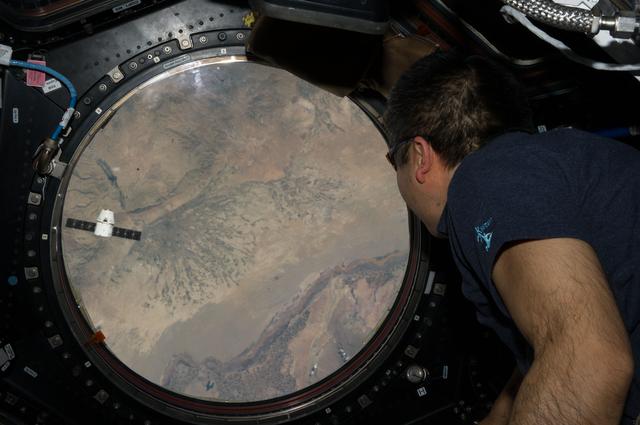 NASA image: Wakata in the Cupola during Dragon Spacecraft Approach