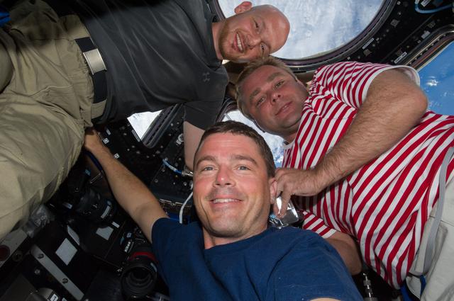 NASA image: Gerst, Wiseman and Suraev in Cupola