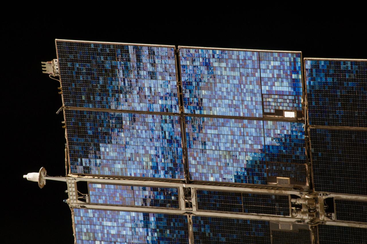 ISS040-E-008074 (6 June 2014) --- A portion of the solar array panels on the Zarya Functional Cargo Block (FGB) is featured in this image photographed by an Expedition 40 crew member aboard the International Space Station.