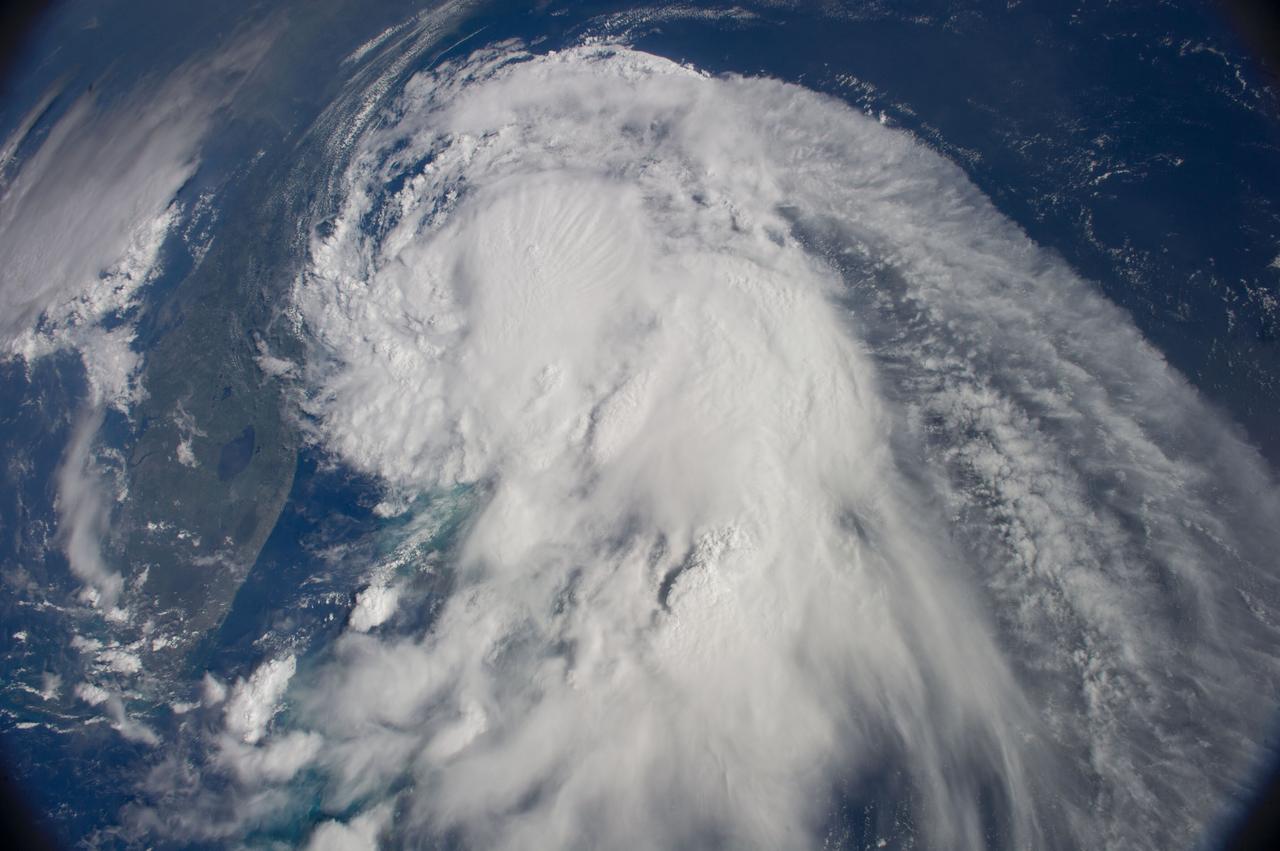 ISS040-E-030568 (2 July 2014) --- One of the Expedition 40 crew members aboard the Earth-orbiting International Space Station, some 227 nautical miles above Earth, photographed this image of Tropical Storm Arthur in the afternoon of July 2, 2014. Arthur was churning in Atlantic waters off the coast of Florida and slowly moving northward at the time the photo was taken. Much of the Florida peninsula can be seen at left.