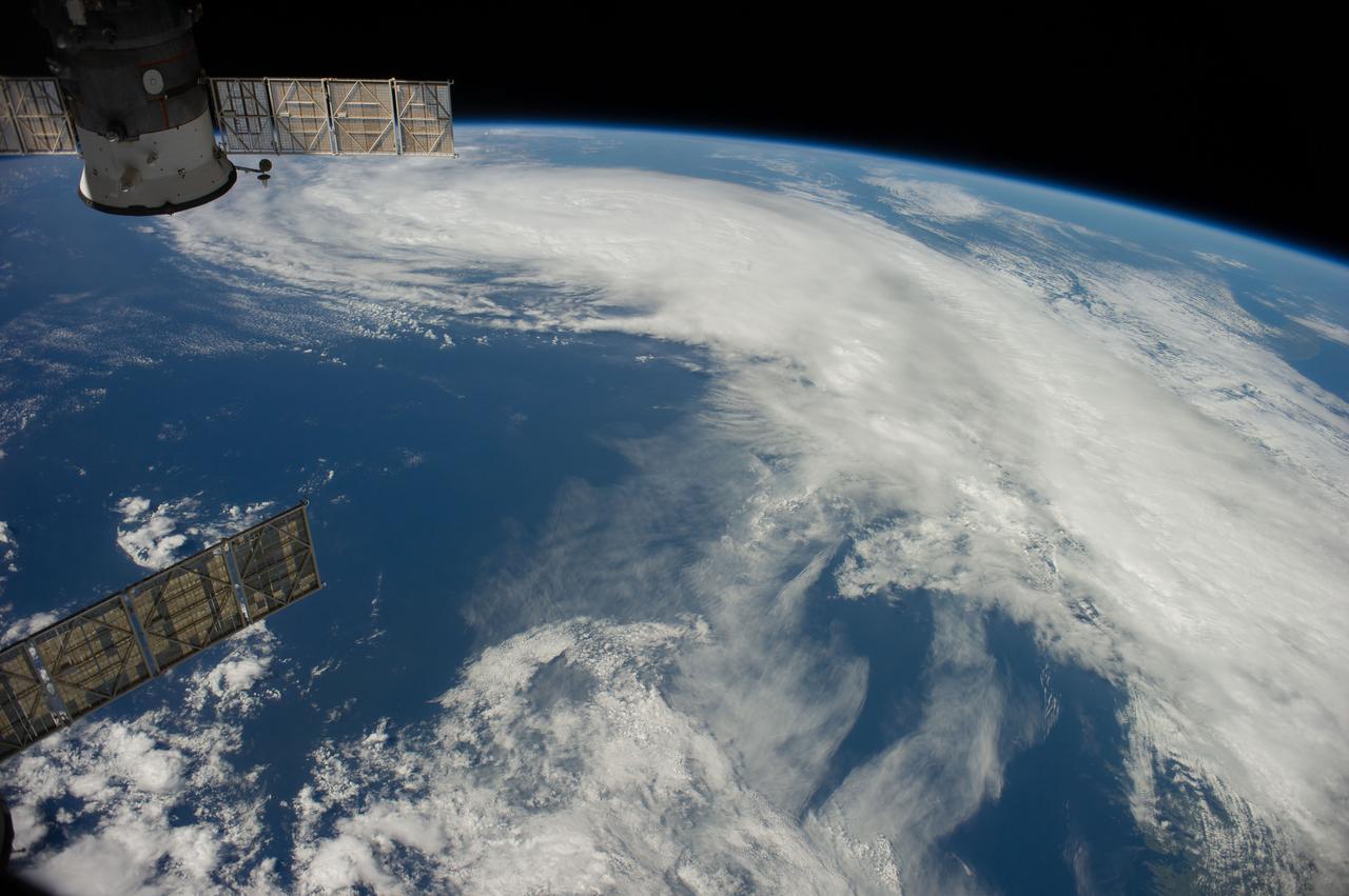 Earth observation taken during a day pass by the Expedition 40 crew aboard the International Space Station (ISS). Folder lists this as: Hurricane Arthur just before landfall.