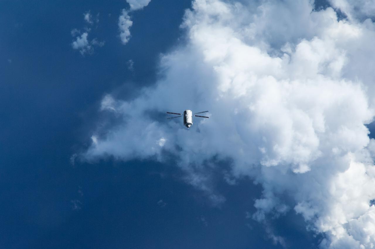 ISS040-E-089798 (8 Aug. 2014) --- The “Georges Lemaitre” Automated Transfer Vehicle (ATV-5), photographed by an Expedition 40 crew member, flies directly under the International Space Station at a distance of about 3.7 miles to test sensors and radar systems designed for future European spacecraft. After its “fly-under” of the station, the ATV will move in front of, above, and behind the outpost for the final days of its two-week rendezvous that will lead to an automated docking to the aft port of the Zvezda Service Module on Aug. 12.