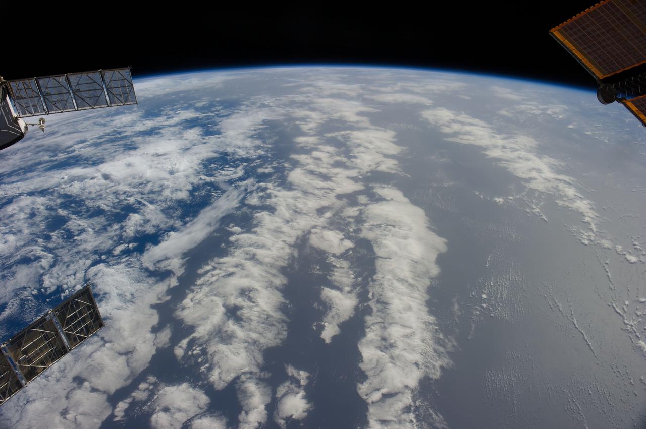 Earth Observation taken during a day pass by the Expedition 40 crew aboard the International Space Station (ISS). Folder lists this as: Sahara dust storm over Atlantic.