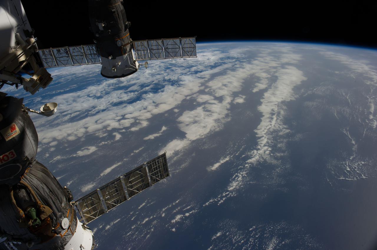 Earth Observation taken during a day pass by the Expedition 40 crew aboard the International Space Station (ISS). Folder lists this as: Sahara dust storm over Atlantic.