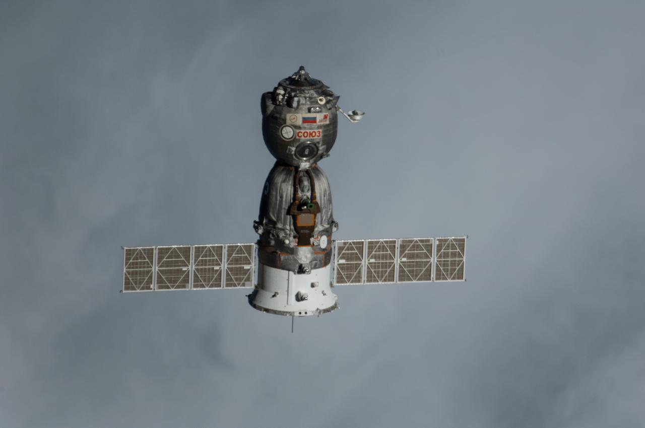 ISS041-E-000021 (10 Sept. 2014) --- The Soyuz TMA-12M spacecraft departs from the International Space Station and heads toward a landing in a remote area near the town of Zhezkazgan, Kazakhstan. NASA astronaut Steve Swanson, Expedition 40 commander; Russian cosmonaut Alexander Skvortsov, Soyuz commander and flight engineer; and Russian cosmonaut Oleg Artemyev, flight engineer, are returning from more than five months aboard the space station where they served as members of the Expedition 39 and 40 crews. Landing occurred at 10:23 p.m. (EDT), Sept. 10, 2014 (8:23 a.m., Sept. 11, Kazakh time).