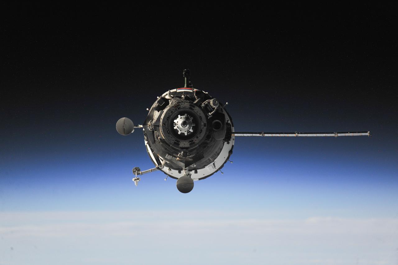 ISS041-E-035045 (25 Sept. 2014) --- The Soyuz TMA-14M spacecraft approaches the International Space Station, carrying Expedition 41 Soyuz Commander Alexander Samokutyaev, NASA Flight Engineer Barry Wilmore and Russian Flight Engineer Elena Serova. The Soyuz safely ferried the trio to the station’s Poisk Mini-Research Module 2 (MRM2) despite a port solar array that wouldn’t deploy until after its docking on Sept. 25, 2014.