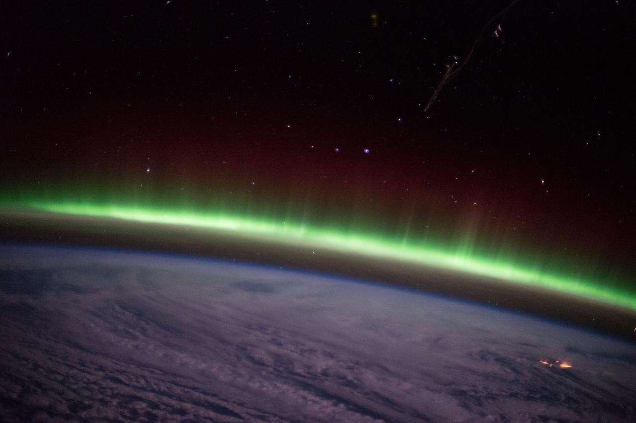 ISS042E033478 (12/09/2014) --- ESA (European Space Agency) astronaut Samantha Cristoforetti took this aurora borealis earth observation image from the cupola window of the International Space Station. She is a flight engineer of Expedition 42.