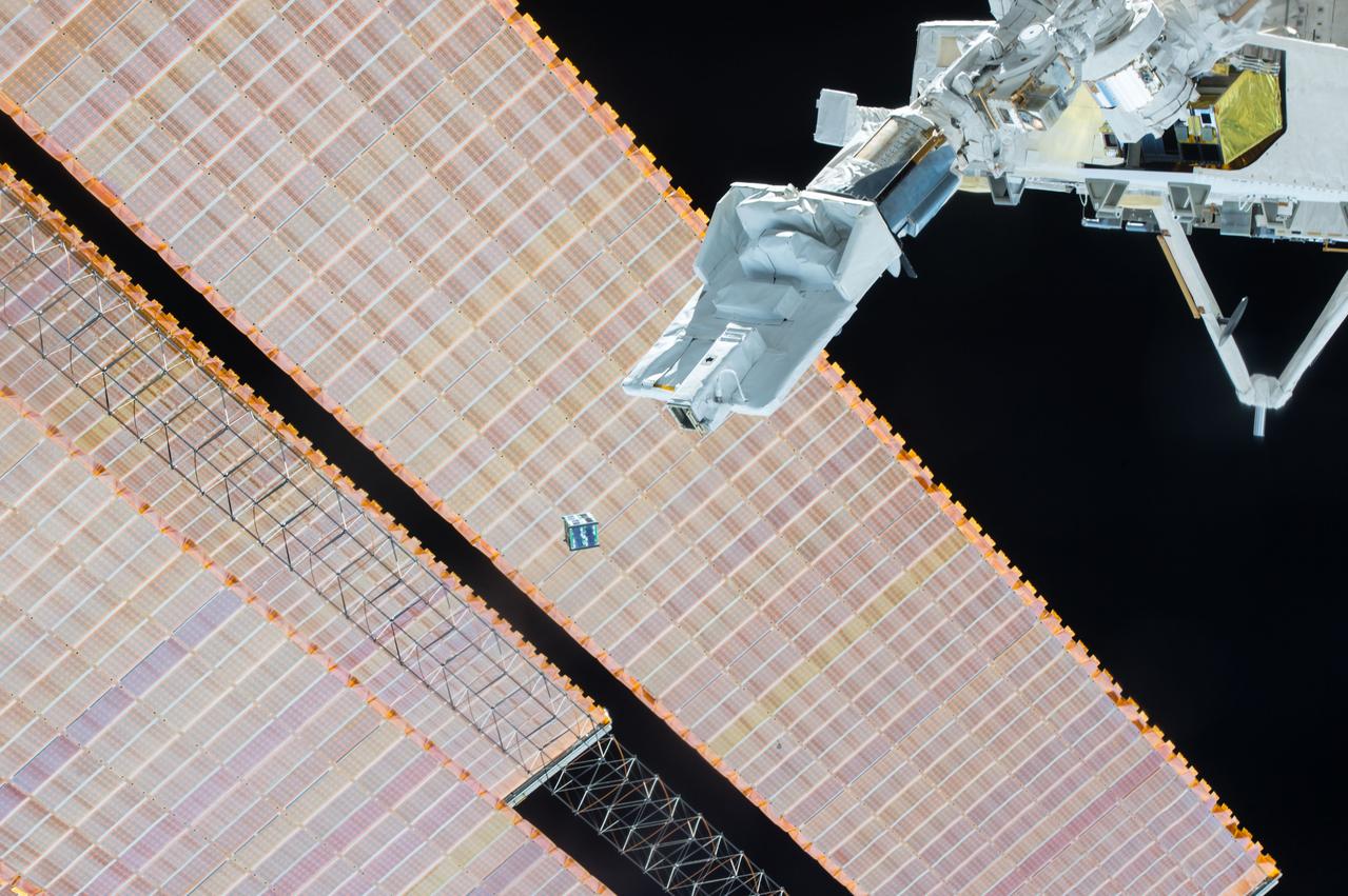 iss042e222236 (2/5/2015) --- Photographic documentation of the JEM Small Satellite Orbital Deployer-3 (J-SSOD-3) mission deploy of the CubeSat AESP-14 from Kibo. The satellite was developed by the Technological Institute of Aeronautics (ITA), with support from the Brazilian Space Agency (AEB), and the National Institute for Space Research (INPE).