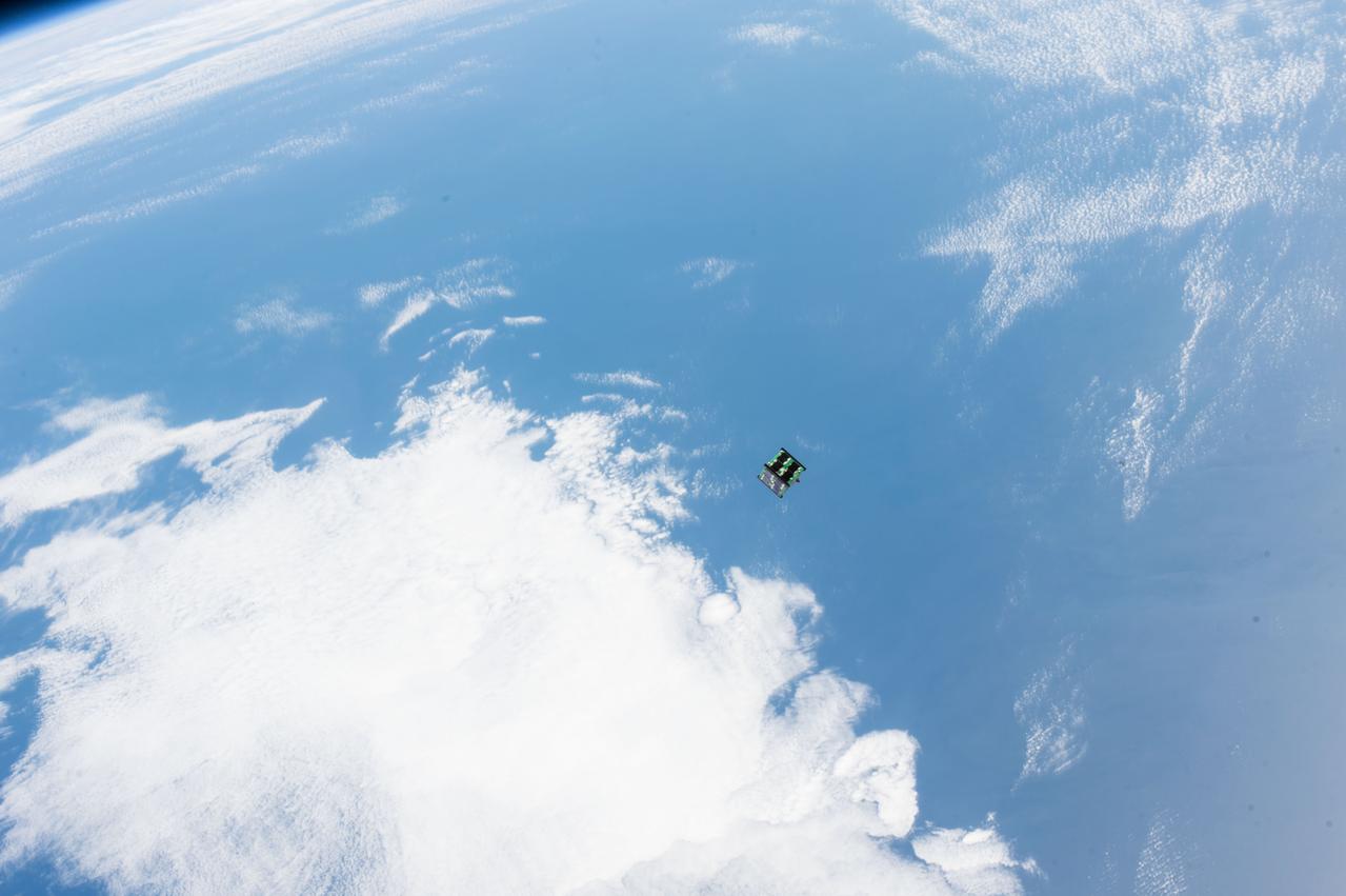 iss042e222241 (2/5/2015) --- Photographic documentation of the JEM Small Satellite Orbital Deployer-3 (J-SSOD-3) mission deploy of the CubeSat AESP-14 from Kibo. The satellite was developed by the Technological Institute of Aeronautics (ITA), with support from the Brazilian Space Agency (AEB), and the National Institute for Space Research (INPE).