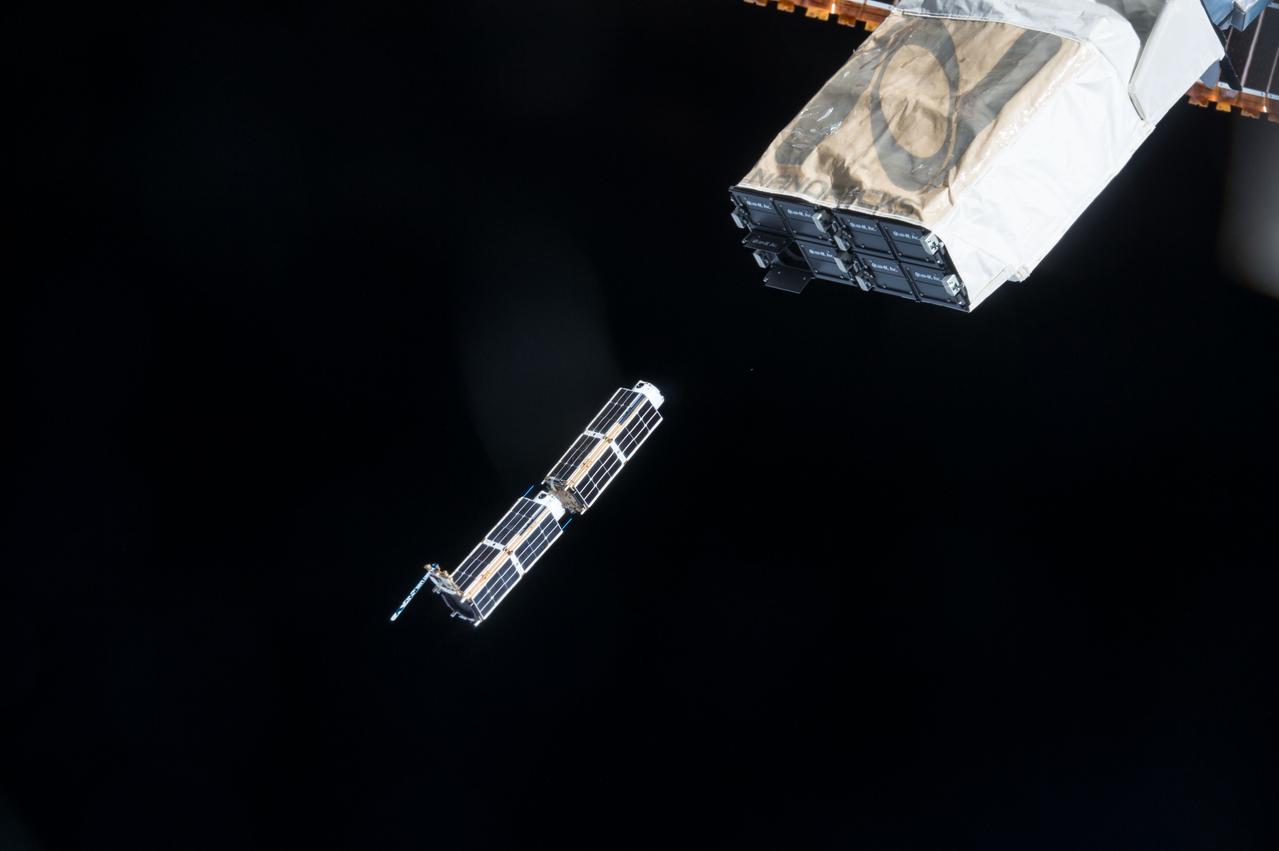 ISS042E290579 (02/27/2015) ---  On Feb. 27 2015, a series of CubeSats, small experimental satellites, were deployed via a special device mounted on the Japanese Experiment Module (JEM) Remote Manipulator System (JEMRMS). Deployed satellites included twelve Dove sats, one TechEdSat-4, one GEARRSat, one LambdaSat, one MicroMas. These satellites perform a variety of functions from capturing new Earth imagery, to using microwave scanners to create 3D images of hurricanes, to even developing new methods for returning science samples back to Earth from space. The small satellites were deployed through the first week in March.