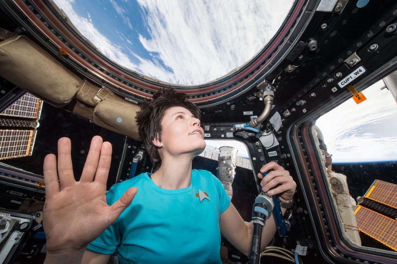 ISS042e291952 (02/28/2015) --- ESA (European Space Agency) astronaut Samantha Cristoforetti on Feb. 28, 2015 tweeted this photo and gives a final salute to Star Treks' Leonard Nimoy who passed away recently. Cristoforetti is a flight engineer on the International Space Station. She commented in the Tweet ""Of all the souls I have encountered.. his was the most human." Thx @TheRealNimoy for bringing Spock to life for us"