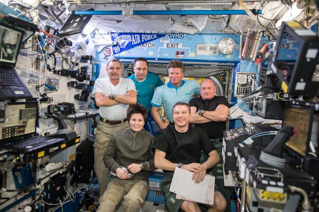 NASA image: Expedition 43 crew after emergency procedures training 