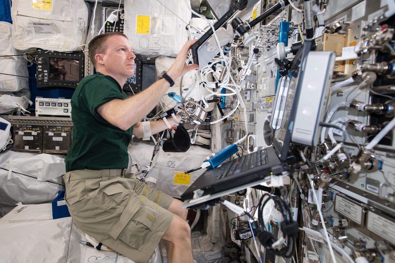 ISS043E091740 (04/07/2015) --- Expedition 43 Commander Terry Virts is seen here working inside of the Columbus laboratory on the Blood Pressure Regulation (BP Reg) experiment. Astronauts returning from long-duration space flights risk experiencing dizziness or fainting when they stand immediately after returning to Earth. This has an important health risk as it reduces the potential for astronauts to safely escape from an emergency situation. BP Reg will help researchers develop appropriate countermeasures so that astronauts returning from long-duration space flights will have very low risk of experiencing dizziness or fainting when they return to Earth.