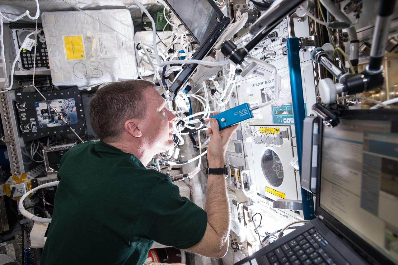 ISS043E091755 (04/07/2015) --- Expedition 43 Commander Terry Virts is seen here working inside of the Columbus laboratory on the Blood Pressure Regulation (BP Reg) experiment. Astronauts returning from long-duration space flights risk experiencing dizziness or fainting when they stand immediately after returning to Earth. This has an important health risk as it reduces the potential for astronauts to safely escape from an emergency situation. BP Reg will help researchers develop appropriate countermeasures so that astronauts returning from long-duration space flights will have very low risk of experiencing dizziness or fainting when they return to Earth.