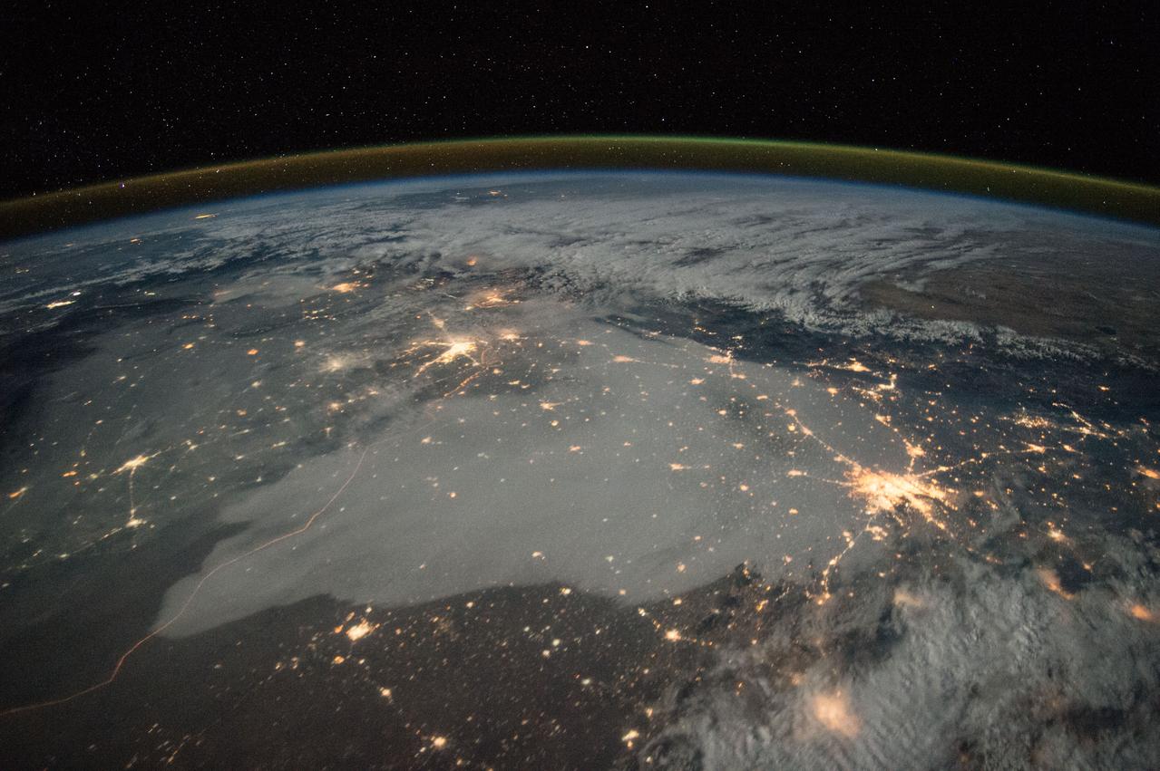 ISS046e012758 (01/18/2016) --- This long exposure image of Northern India was taken by astronauts on the International Space Station while the Earth was shrouded in darkness. Major cities in view include New Delhi, on the left side of the image, and Lahore (right), which is located to the northwest of New Delhi.