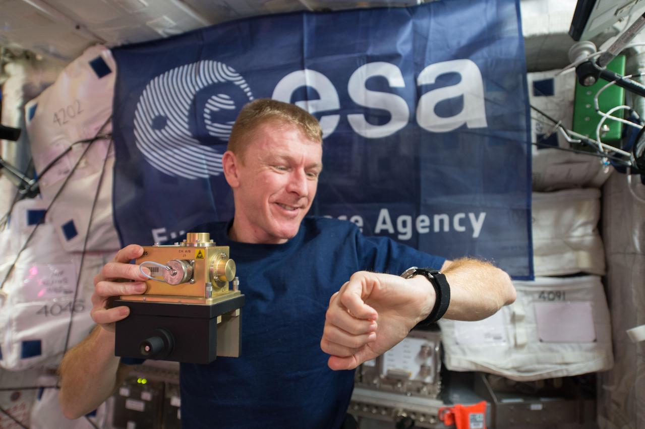 ISS046e024411 (01/26/2016) --- European Space Agency (ESA) astronaut Timothy Peake prepares to install a space acceleration measurement system sensor inside the European Columbus module aboard the International Space Station. The device is used in an ongoing study of the small forces (vibrations and accelerations) on the International Space Station resulting from the operation of hardware, crew activities, dockings and maneuvering. Results generalize the types of vibrations affecting vibration-sensitive experiments.