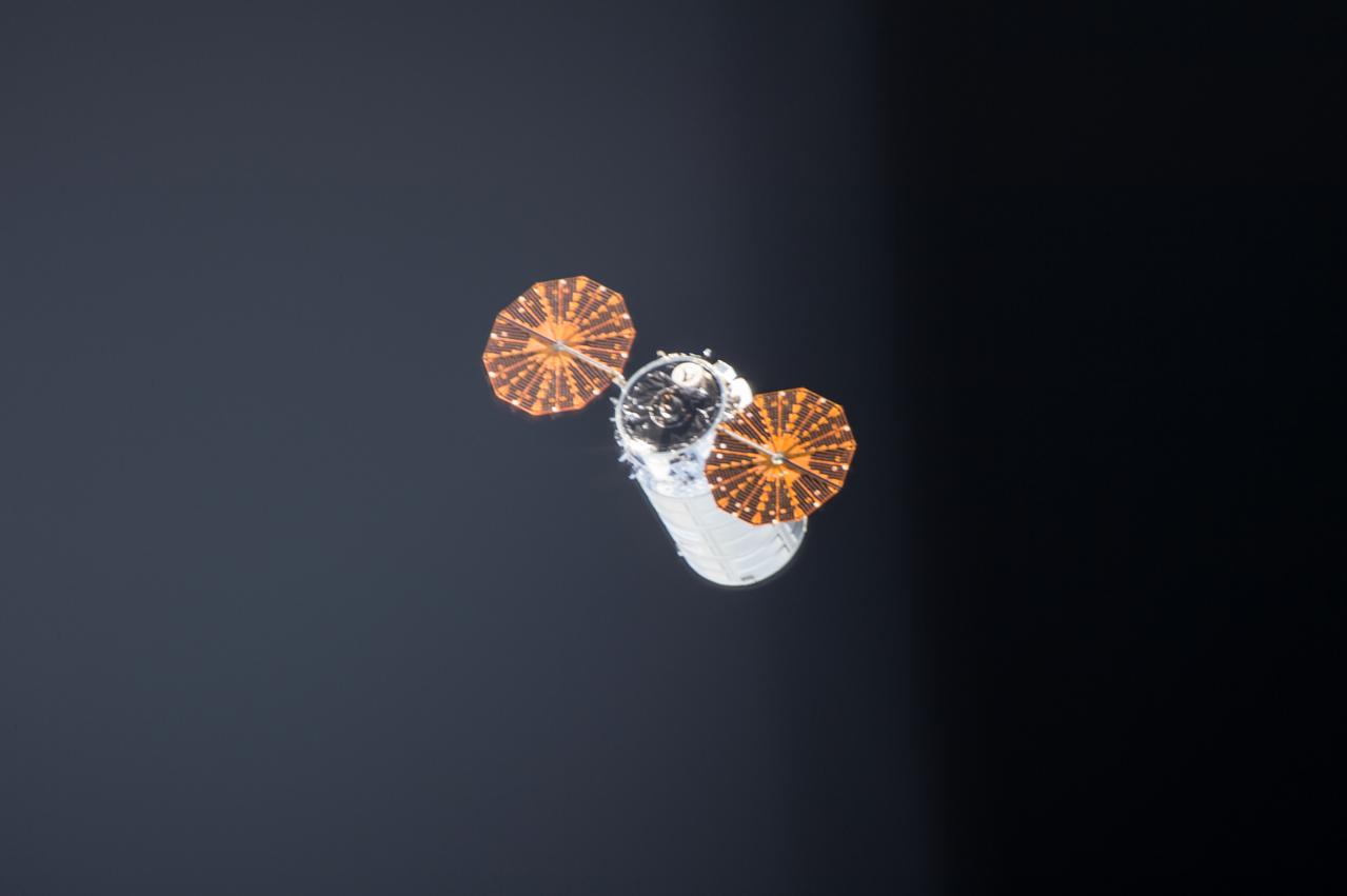 ISS047e152988 (06/14/2016) --- Cygnus Spacecraft on its way back to Earth.  Expedition 47 robotic arm operator NASA astronaut Tim Kopra of NASA commanded the International Space Station’s Canadarm2 robotic arm to release the Cygnus spacecraft  on 16 June 2016 while the space station was flying above Paraguay. Earlier, ground controllers detached Cygnus from the station and maneuvered it into place for its departure. After Cygnus is a safe distance away, ground controllers at Glenn Research Center in Cleveland, Ohio will initiate the sequence for Saffire-1, and controllers at Orbital ATK in Dulles, Virginia, will activate the experiment. Cygnus will continue to orbit Earth for up to eight days as it transmits hi-resolution imagery and data from the Saffire experiment.