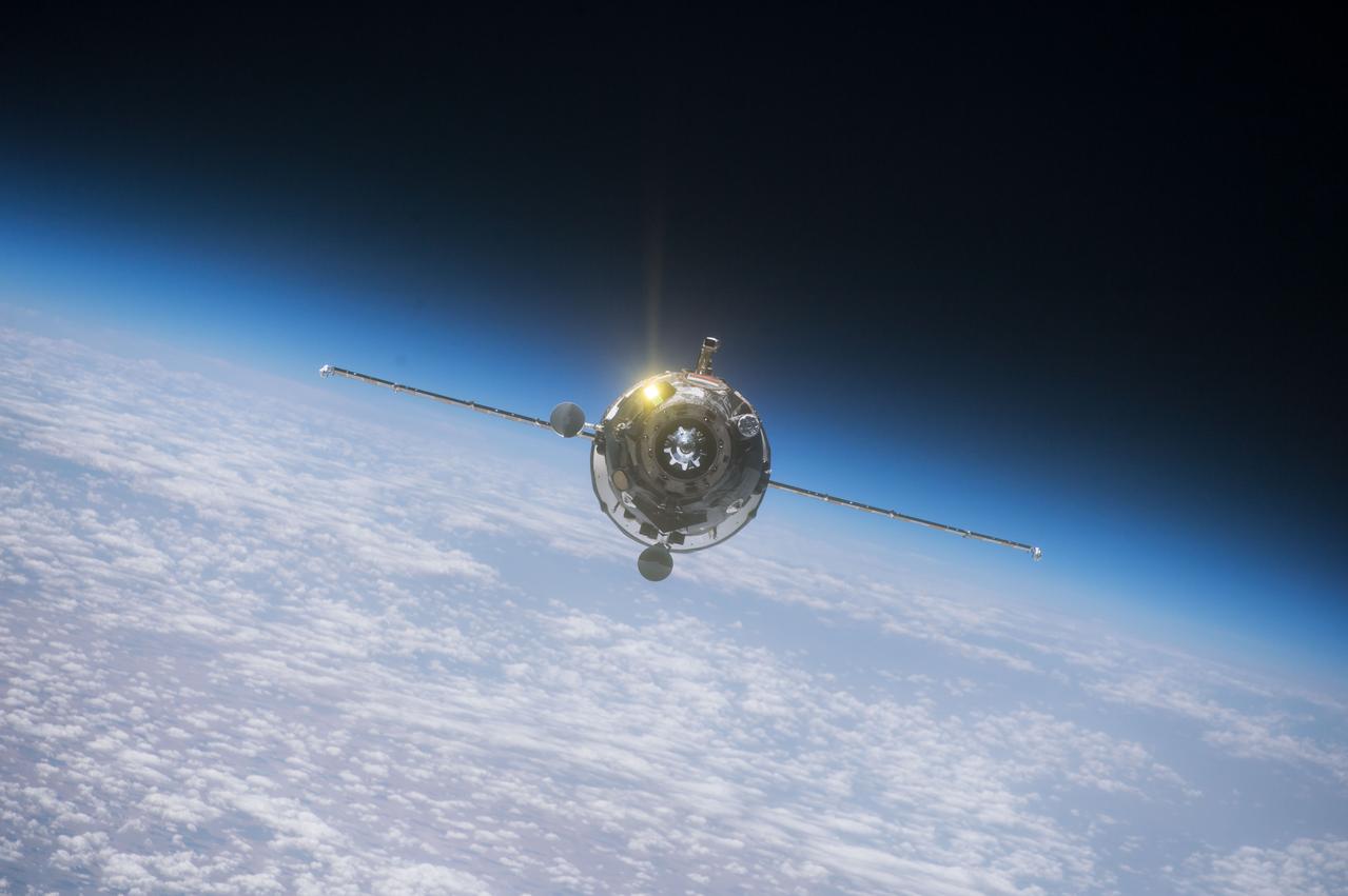 iss048e017239 (07/01/2016) --- View of the undocked Russian Progress 62 spacecraft against a backdrop of Earth and space during a test of the upgraded tele-robotically operated rendezvous system, or the TORU manual docking system.
